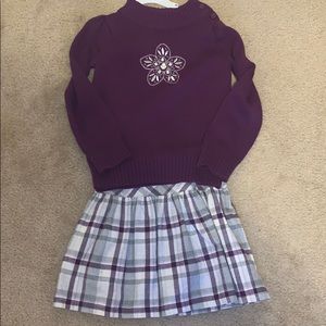 Sweater with plaid skirt outfit